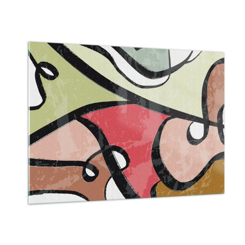 Cuadro sobre vidrio - Impresiones sobre Vidrio - Abstracción colorida con líneas negras. - 100x70cm - Piruetas entre colores - Decoración de pared moderna para salón y dormitorio ARTTOR