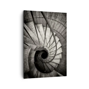 Cuadro sobre lienzo - Impresión de Imagen - Escalera de caracol en blanco y negro de estilo moderno. - 50x70cm - Escaleras arriba, escaleras abajo - Decoración de pared moderna para salón y dormitorio ARTTOR