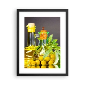 Póster en marco negro - Bodegón con aceitunas y aceite - 30x40 cm
