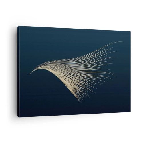 Cuadro sobre lienzo - Impresión de Imagen - Una delicada línea similar a una pluma sobre un fondo azul marino. - 70x50cm - Como el cabello de un ángel - Decoración de pared moderna para salón y dormitorio ARTTOR