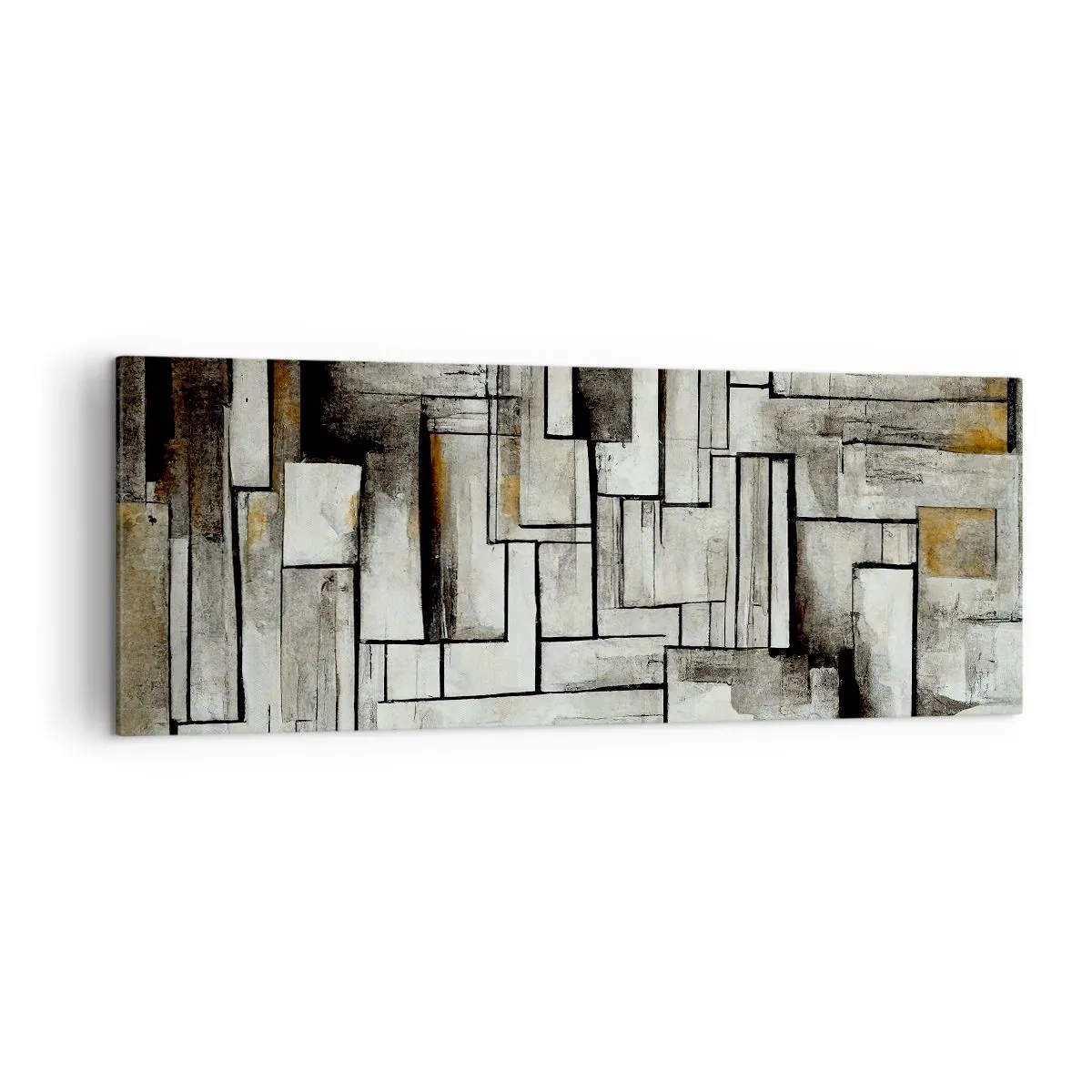 Cuadro sobre lienzo - Impresión de Imagen - Rectángulos abstractos en tonos de gris y negro. - 140x50cm - El poder de la sencillez - Decoración de pared moderna para salón y dormitorio ARTTOR