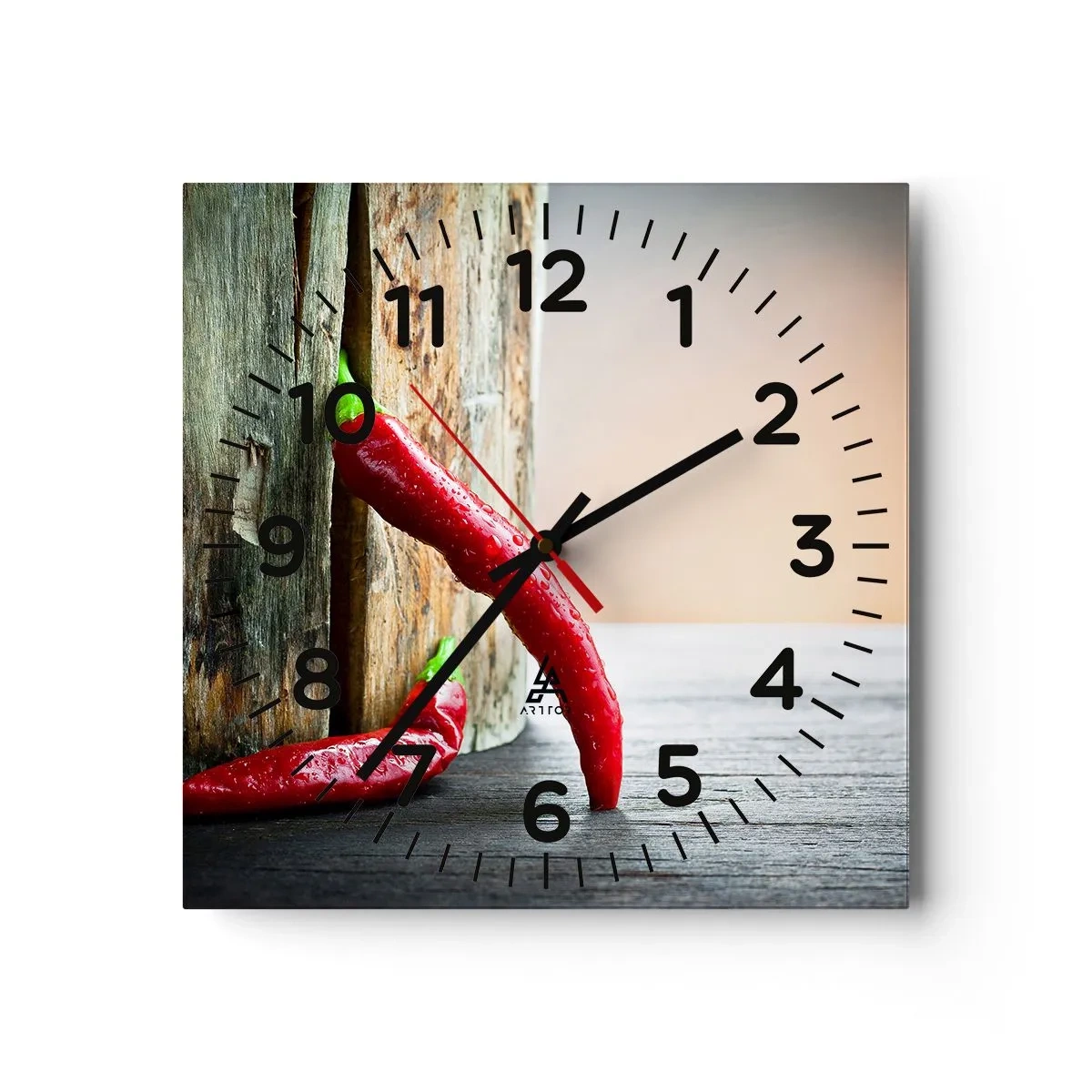 Reloj de pared - Reloj de vidrio - Pimientos rojos picantes - 40x40 cm