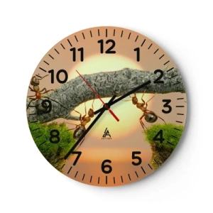 Reloj de pared - Reloj de vidrio - Trabajar juntos con alegría - 30x30 cm