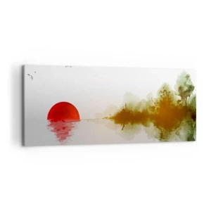 Cuadro sobre lienzo - Impresión de Imagen - Atardecer abstracto sobre un lago con reflejo - 120x50cm - Una promesa de paz - Decoración de pared moderna para salón y dormitorio ARTTOR