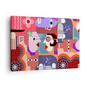 Cuadro sobre lienzo - Impresión de Imagen - Figuras abstractas en colores vivos - 70x50cm - Cara a cara - Decoración de pared moderna para salón y dormitorio ARTTOR