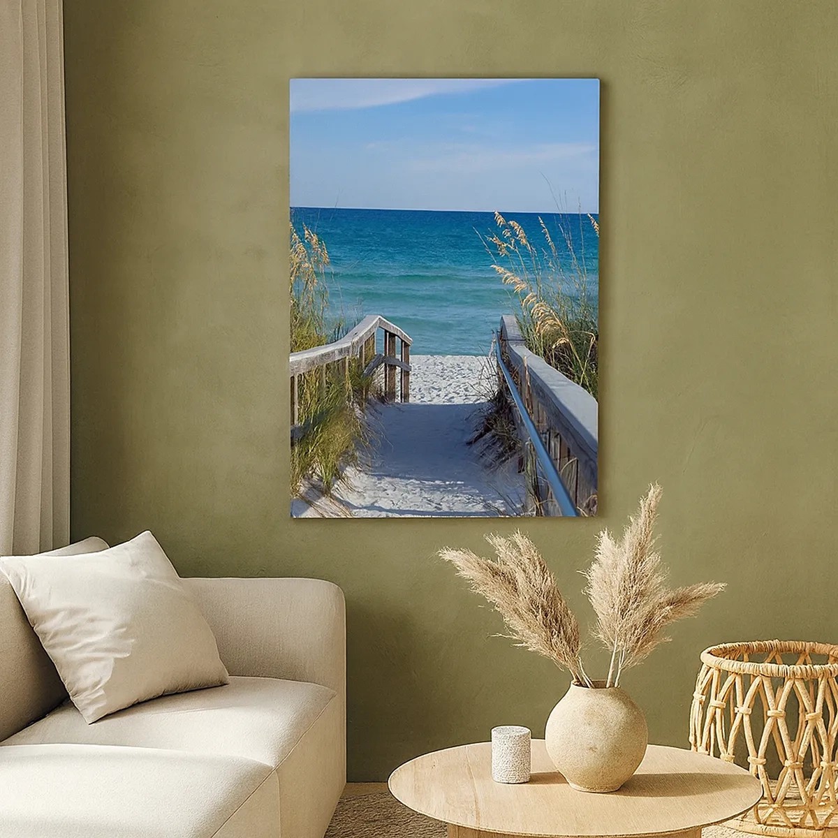 Cuadro sobre lienzo - Impresión de Imagen - Camino a la playa con vistas al mar - 50x70cm - En el sol, en el viento - Decoración de pared moderna para salón y dormitorio ARTTOR