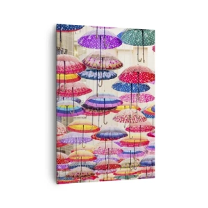 Cuadro sobre lienzo - Impresión de Imagen - Paraguas de colores suspendidos en el aire - 70x100cm - Pradera urbana - Decoración de pared moderna para salón y dormitorio ARTTOR