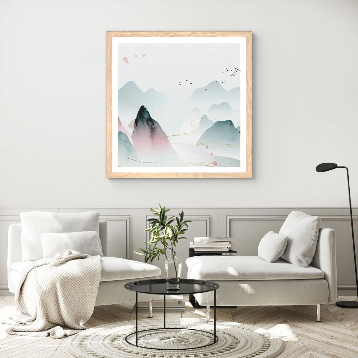 Póster en marco roble claro - Sobre las cimas - 40x40 cm