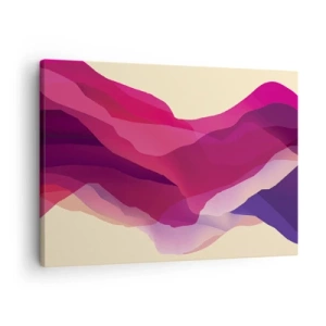 Cuadro sobre lienzo - Impresión de Imagen - Ondas abstractas en tonos morados y rosas sobre un fondo claro. - 70x50cm - Ondas púrpuras - Decoración de pared moderna para salón y dormitorio ARTTOR