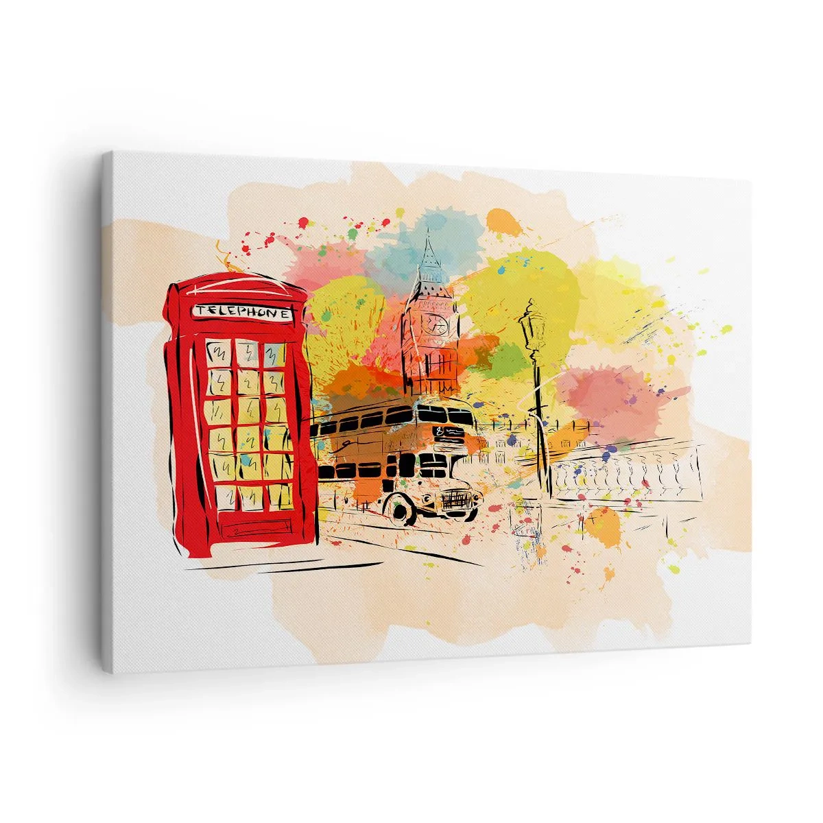 Cuadro sobre lienzo - Impresión de Imagen - Temática londinense con autobús rojo y cabina. - 70x50cm - Una ciudad de la diversidad - Decoración de pared moderna para salón y dormitorio ARTTOR