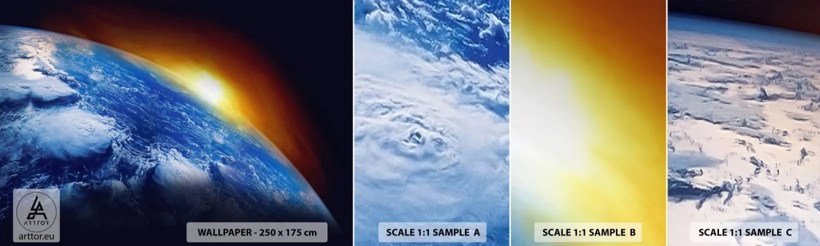 Muestra De Fotomural Standard Eco - Amanecer en un planeta azul - Abstracción, 3D, Cosmos - 100x30 cm