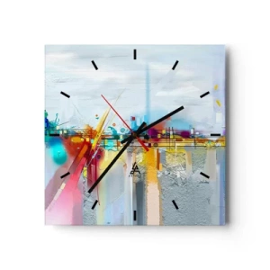 Reloj de pared - Reloj de vidrio - Paisaje abstracto con acentos coloridos. - 30x30cm - Un puente de alegría sobre el río de la vida - Decoración de pared moderna para salón y dormitorio ARTTOR