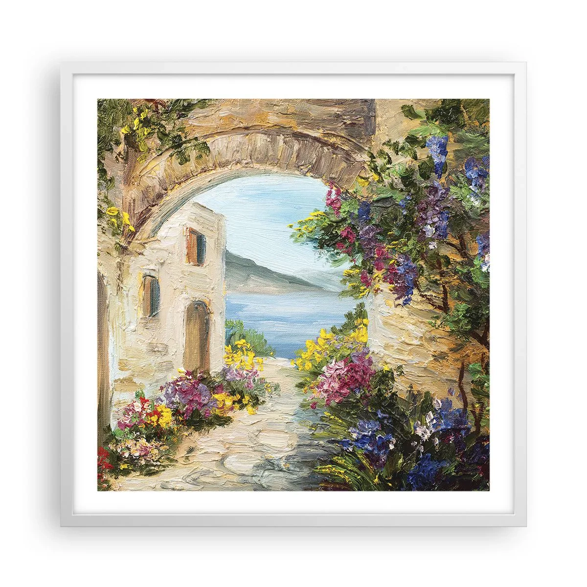 Póster en marco blanco - El encanto del paisaje costero - 60x60 cm