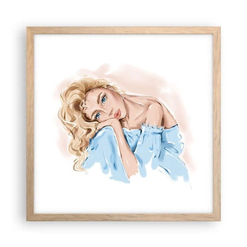Póster en marco roble claro - Soñar en azul - 40x40 cm