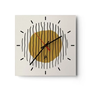 Reloj de pared - Reloj de vidrio - Un motivo minimalista con un círculo amarillo y líneas negras. - 30x30cm - Abstracción cálida - Decoración de pared moderna para salón y dormitorio ARTTOR
