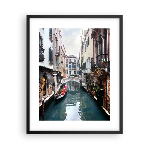 Póster en marco negro - Paisaje veneciano con góndola y puente - 40x50 cm