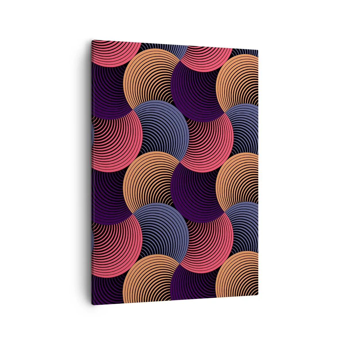 Cuadro sobre lienzo - Impresión de Imagen - Círculos geométricos en tonos rosa, morado y dorado. - 50x70cm - En un ritmo circular - Decoración de pared moderna para salón y dormitorio ARTTOR