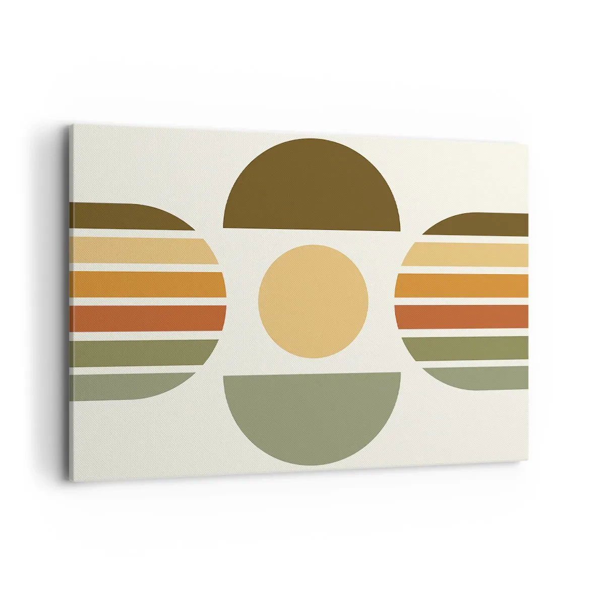 Cuadro sobre lienzo - Impresión de Imagen - Composición geométrica con semicírculos y rayas en tonos tierra. - 100x70cm - Los tonos de la tierra - Decoración de pared moderna para salón y dormitorio ARTTOR