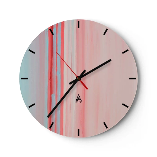 Reloj de pared - Reloj de vidrio - Rayas verticales pastel en tonos rosa y azul. - 30x30cm - Abstracción al amanecer - Decoración de pared moderna para salón, cocina y dormitorio ARTTOR
