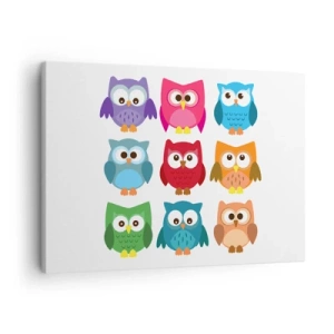 Cuadro sobre lienzo - Impresión de Imagen - Ilustraciones coloridas de búhos en estilo infantil. - 70x50cm - Es divertido ser diferente - Decoración de pared moderna para salón y dormitorio ARTTOR