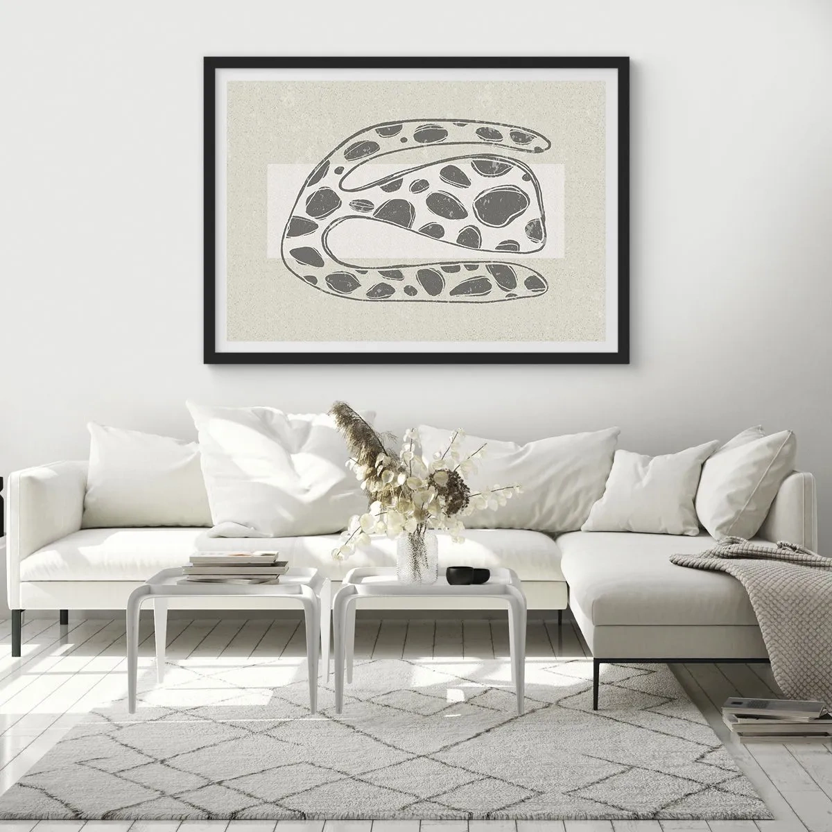 Póster en marco negro - Patrón orgánico abstracto en tonos de gris - 100x70cm - Una criatura extraña - Decoración de pared moderna para salón y dormitorio ARTTOR
