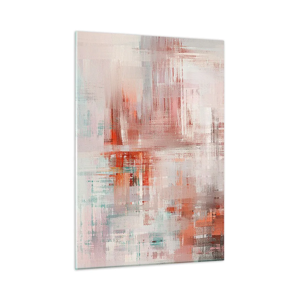 Cuadro sobre vidrio - Impresiones sobre Vidrio - Una composición abstracta en tonos rojos y beige. - 50x70cm - Niebla rosa - Decoración de pared moderna para salón y dormitorio ARTTOR