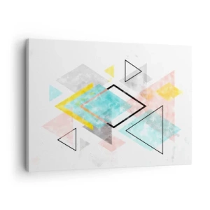 Cuadro sobre lienzo - Impresión de Imagen - Patrones geométricos coloridos sobre un fondo blanco - 70x50cm - Un juego geométrico - Decoración de pared moderna para salón y dormitorio ARTTOR