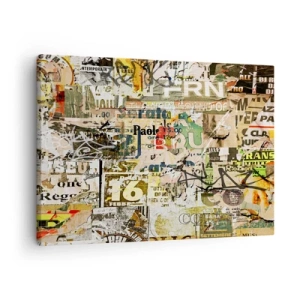 Cuadro sobre lienzo - Impresión de Imagen - Un collage de fragmentos de periódicos y carteles en estilo artístico. - 70x50cm - Oh, está sucediendo... - Decoración de pared moderna para salón y dormitorio ARTTOR