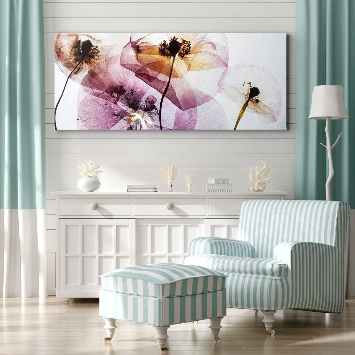 Cuadro sobre lienzo - Impresión de Imagen - Delicadas flores transparentes en tonos pastel. - 140x50cm - Cuerpo de flor - Decoración de pared moderna para salón y dormitorio ARTTOR