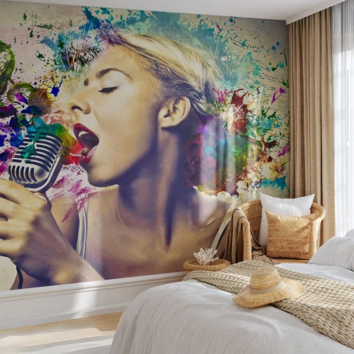 Fotomural Autadhesivo Deluxe Sticker - Pinta el mundo con tu voz - Mujer, Música, 3D - 100x70 cm