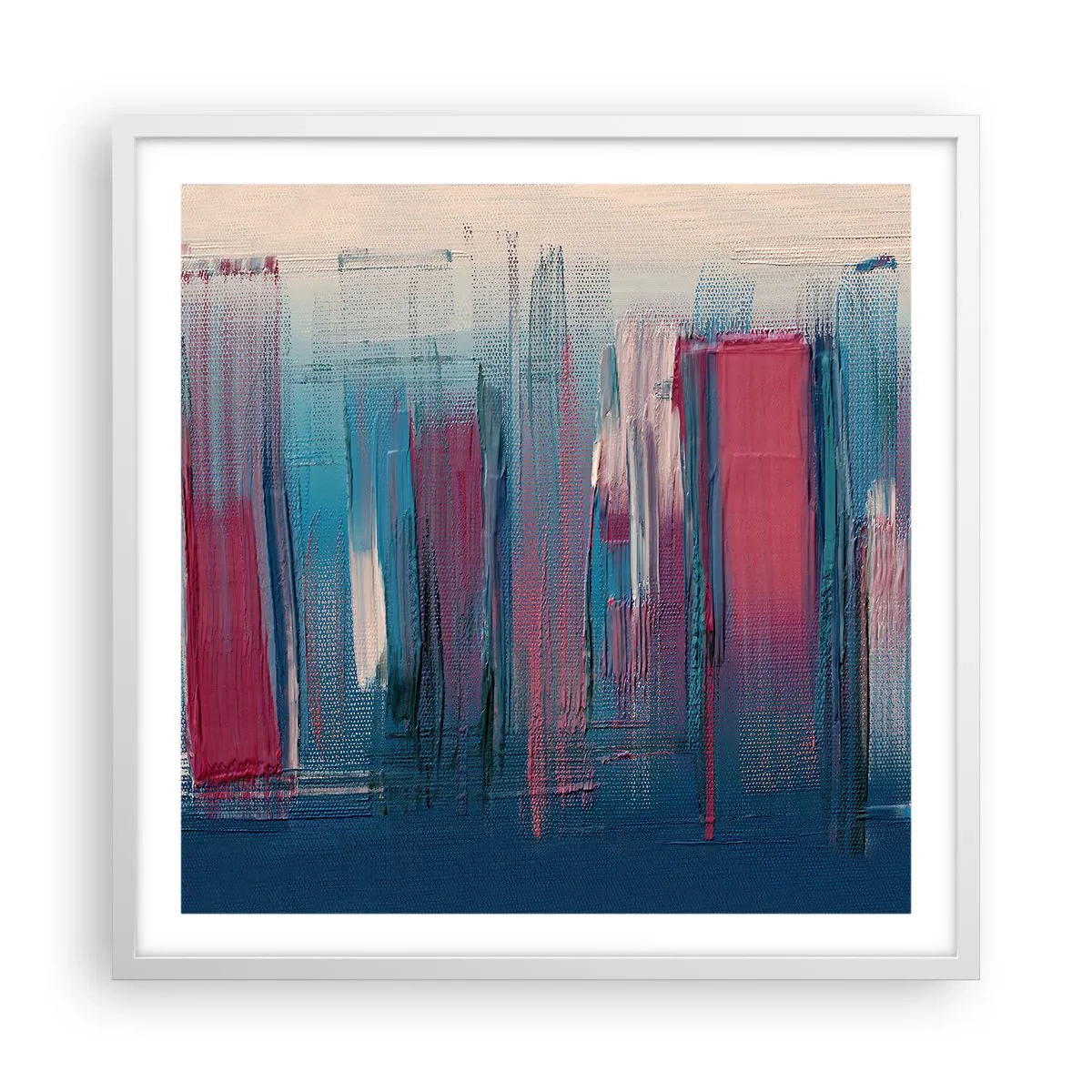 Póster en marco blanco - Composición vertical en azul y rojo - 60x60 cm