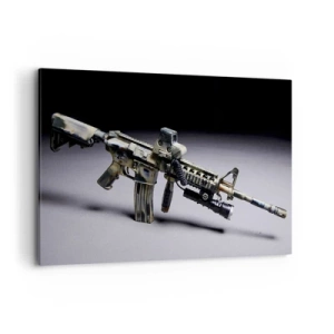 Cuadro sobre lienzo - Impresión de Imagen - Arma moderna en color camuflaje sobre fondo oscuro. - 120x80cm - Siempre amenazante - Decoración de pared moderna para salón y dormitorio ARTTOR