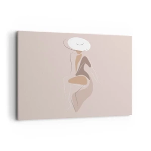 Cuadro sobre lienzo - Impresión de Imagen - Silueta minimalista de una mujer con sombrero. - 120x80cm - Una auténtica dama - Decoración de pared moderna para salón y dormitorio ARTTOR