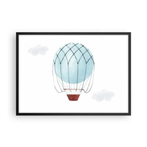 Póster en marco negro - Un globo pintado a mano sobre un fondo de delicadas nubes. - 70x50cm - Acariciando las nubes - Decoración de pared moderna para salón y dormitorio ARTTOR