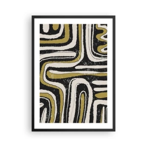 Póster en marco negro - Abstracción geométrica en negro, beige y dorado. - 50x70cm - Composición: tramos y callejones - Decoración de pared moderna para salón y dormitorio ARTTOR