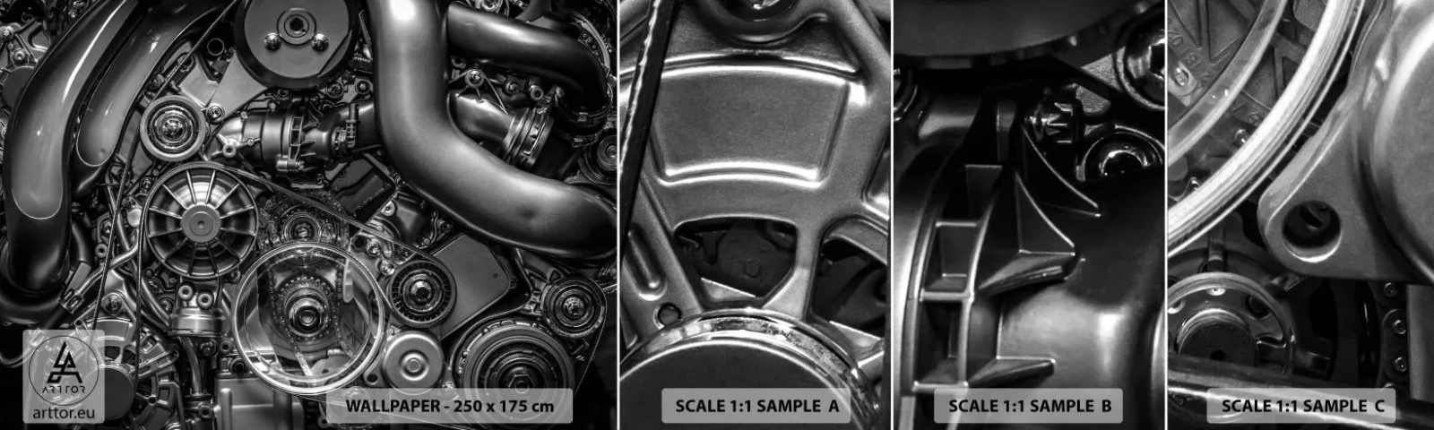 Muestra de fotomural autoadhesivo Deluxe Sticker - La poesía de la mecánica - Motor, Mecánico, Metal - 100x30 cm