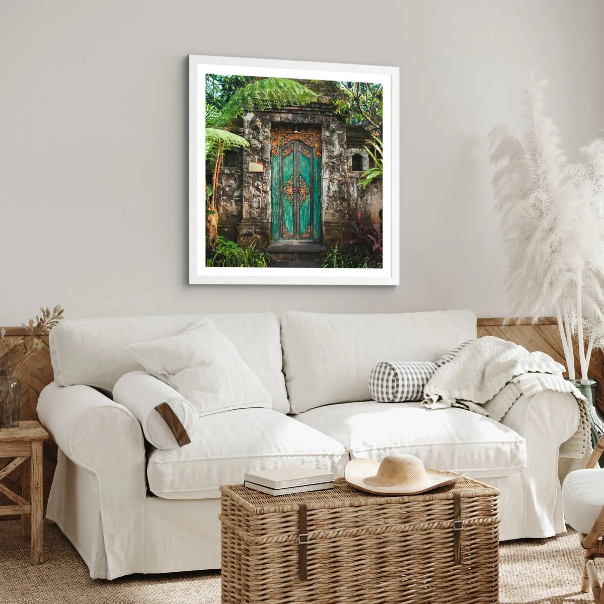 Póster en marco blanco - Una puerta a un mundo exótico - 40x40 cm