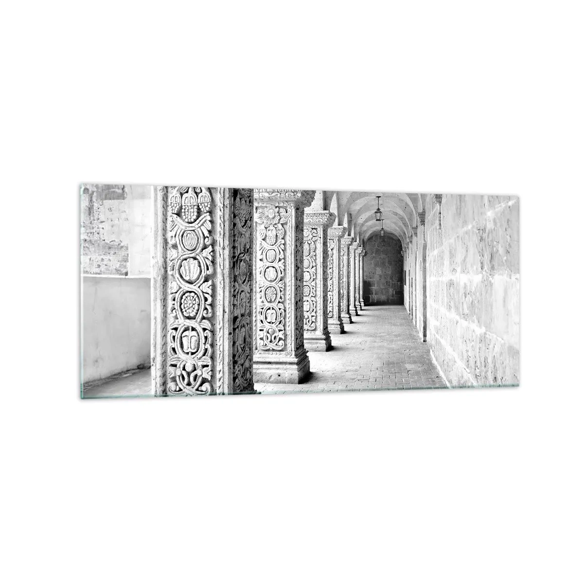 Cuadro sobre vidrio - Impresiones sobre Vidrio - Columnas históricas en una toma monocromática - 120x50cm - ¿Y adónde nos llevará...? - Decoración de pared moderna para salón y dormitorio ARTTOR