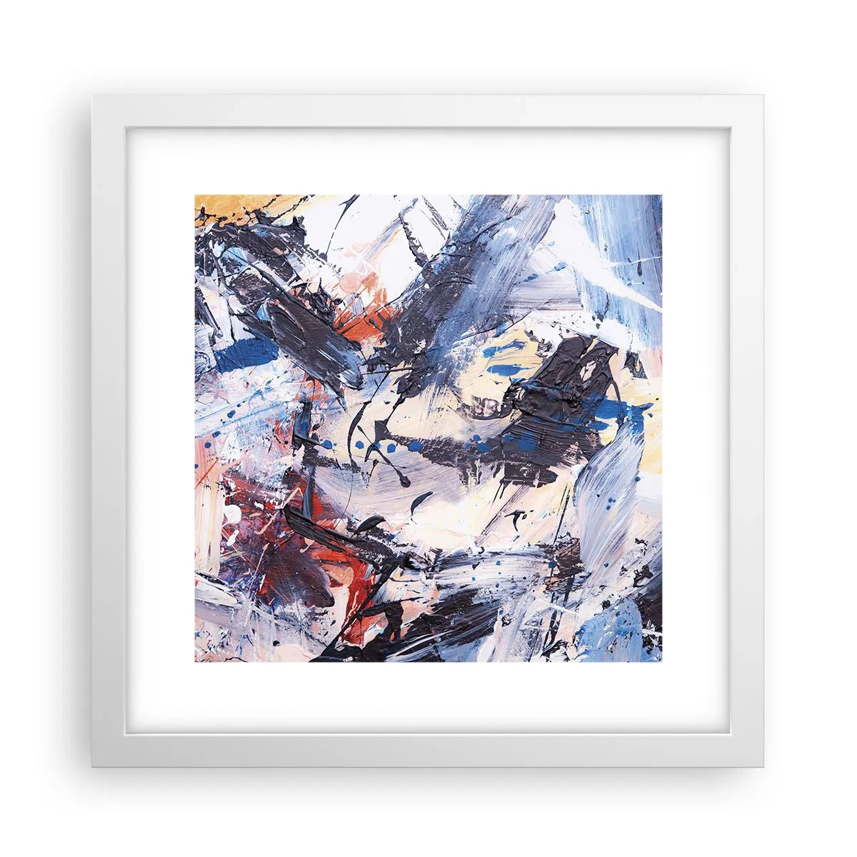 Póster en marco blanco - Danza loca de la abstracción - 30x30 cm
