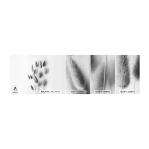 Muestra de fotomural autoadhesivo Deluxe Sticker - Esponjas naturales - Césped, En blanco y negro, flores - 100x30 cm