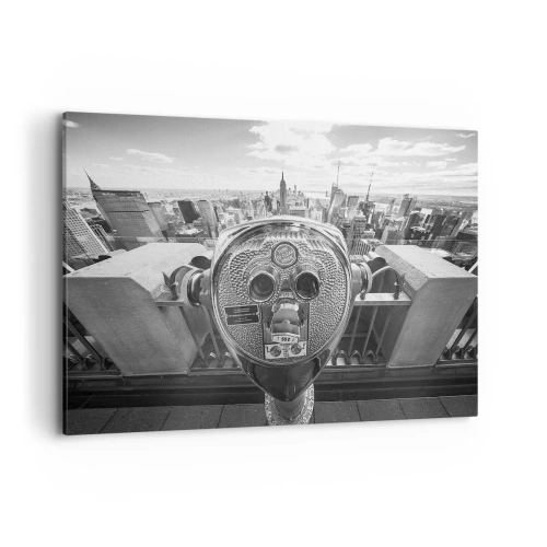 Cuadro sobre lienzo - Impresión de Imagen - Vista monocromática a través del telescopio del panorama de la ciudad. - 100x70cm - Sobre la ciudad - Decoración de pared moderna para salón y dormitorio ARTTOR