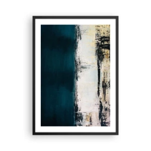Póster en marco negro - Composición abstracta en tonos azul marino y beige. - 50x70cm - Composición horizontal - Decoración de pared moderna para salón y dormitorio ARTTOR