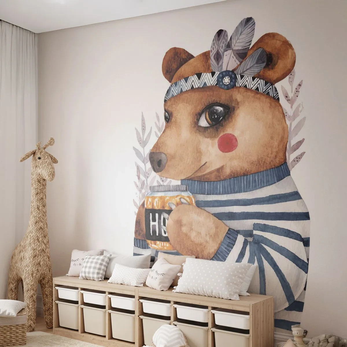 Fotomural Autadhesivo Deluxe Sticker - Dulce oso - Abstracción, Para niños, Oso - 200x140 cm