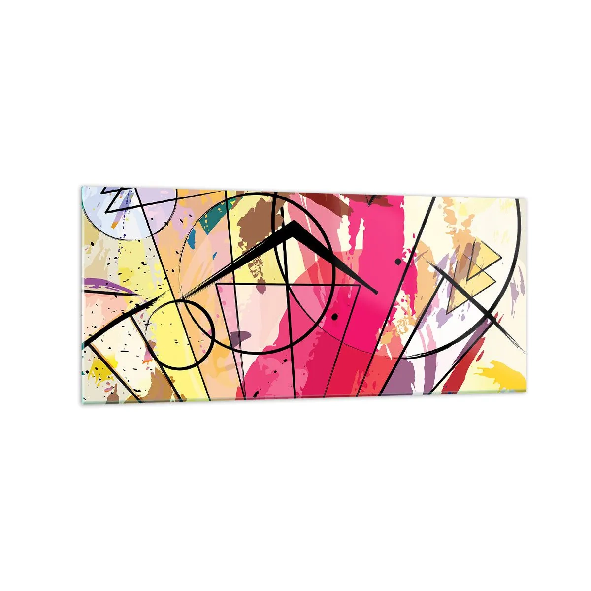 Cuadro sobre vidrio - Impresiones sobre Vidrio - Abstracción con líneas y formas geométricas. - 120x50cm - Explosión - Decoración de pared moderna para salón y dormitorio ARTTOR