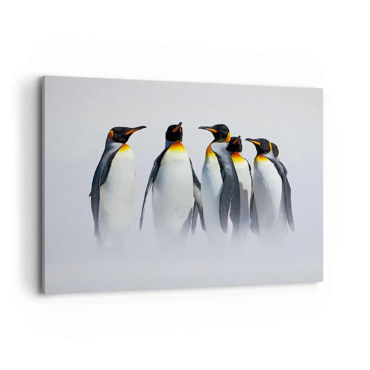 Cuadro sobre lienzo - Impresión de Imagen - Un grupo de pingüinos emperador en la niebla invernal. - 100x70cm - Reunión en traje de noche - Decoración de pared moderna para salón y dormitorio ARTTOR