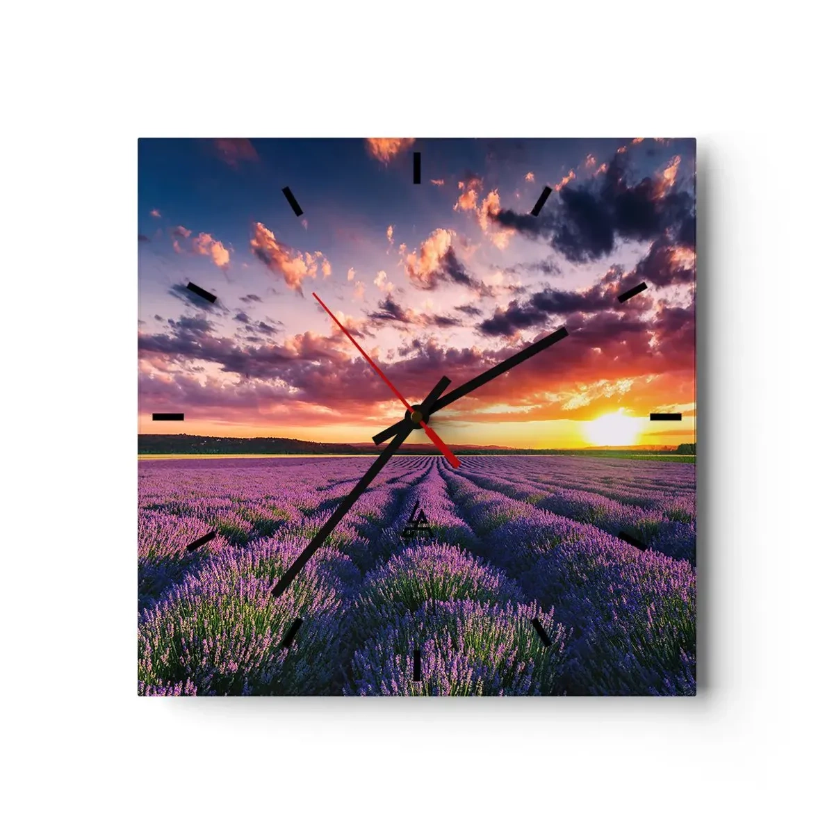 Reloj de pared - Reloj de vidrio - El mundo de la lavanda - 40x40 cm