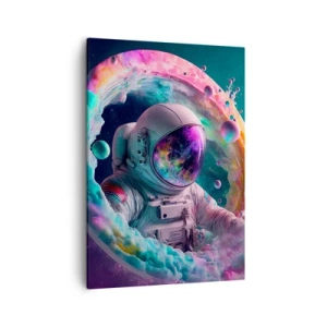 Cuadro sobre lienzo - Impresión de Imagen - Astronauta en un aura cósmica colorida - 50x70cm - Puerta estelar - Decoración de pared moderna para salón y dormitorio ARTTOR