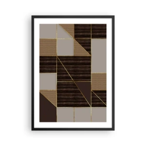 Póster en marco negro - Composición geométrica en tonos marrones y dorados. - 50x70cm - Un mosaico de marrones y dorados - Decoración de pared moderna para salón y dormitorio ARTTOR
