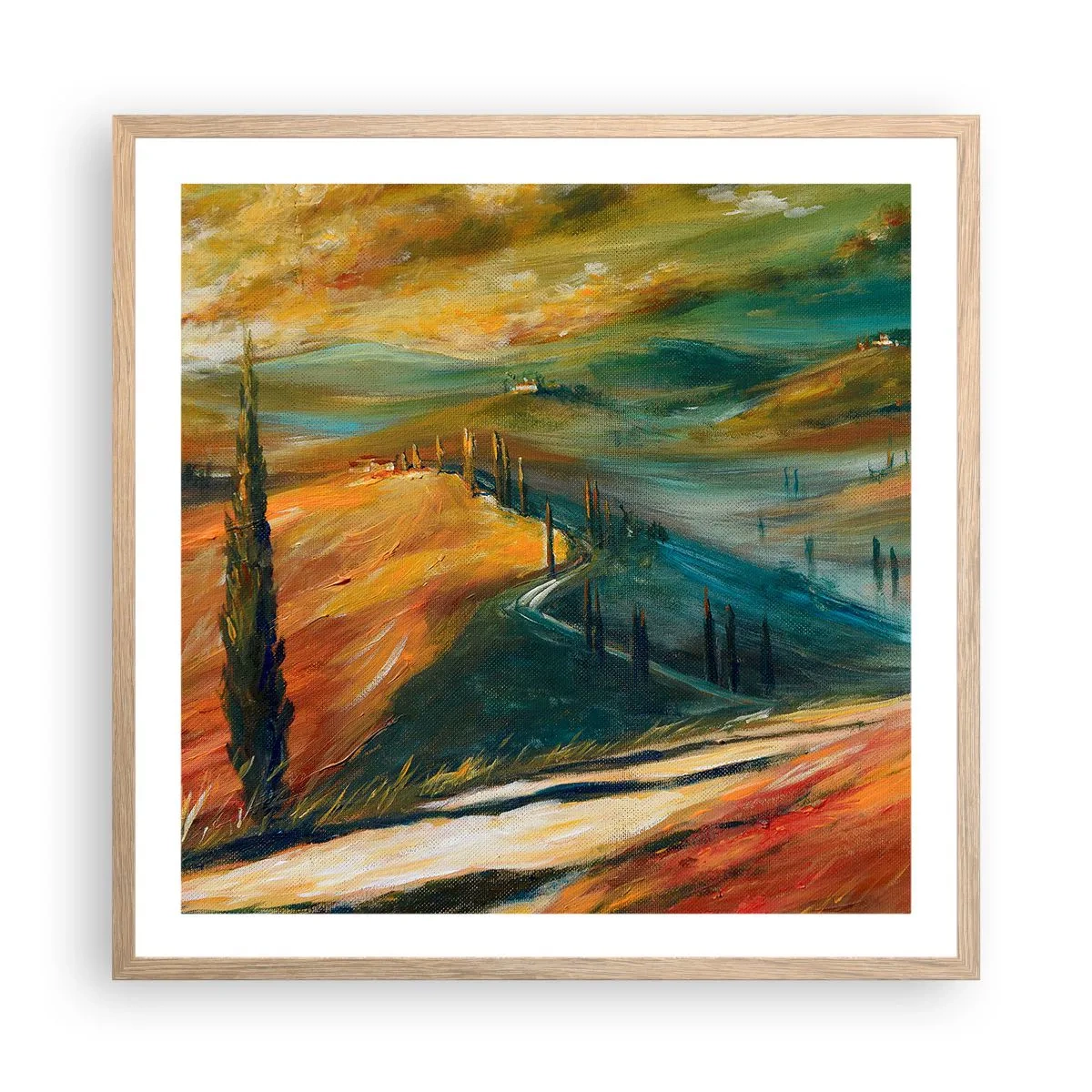 Póster en marco roble claro - Paisaje toscano - 60x60 cm