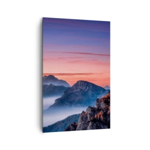Cuadro sobre lienzo - Impresión de Imagen - Paisaje de montaña al amanecer con niebla en los valles. - 80x120cm - Sobre los valles - Decoración de pared moderna para salón y dormitorio ARTTOR